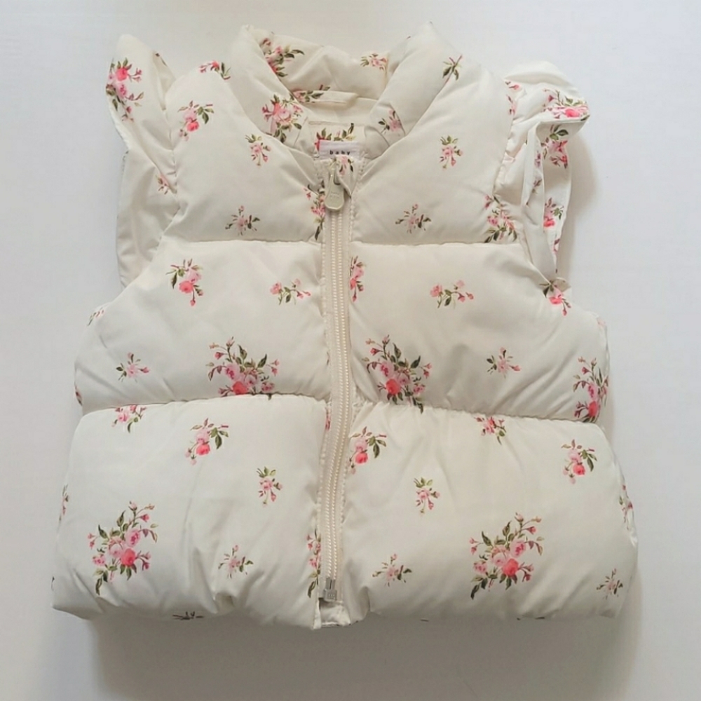 NWOT Baby GAP Floral Ruffle Puffer Vest 6-12m